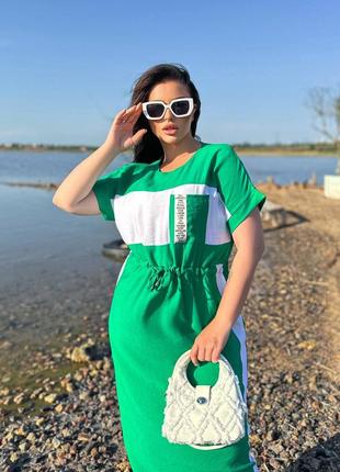 Лляна легка сукня, плаття міді довжини