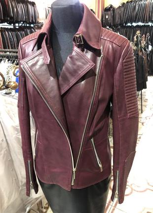 Шкіряна куртка бургунді,бордо піджак