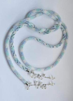 Прикраса із бісеру ларіат-кольє "перламутровий"