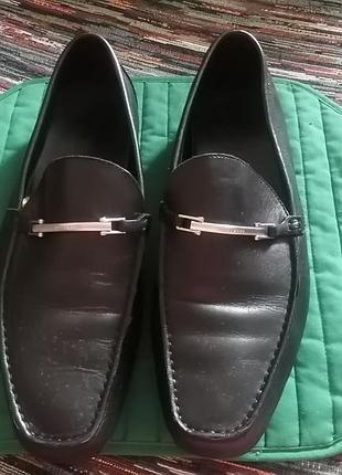 Чёрные кожаные мужские слипоны мокасины туфли hugo boss оригинал uk12, us 13