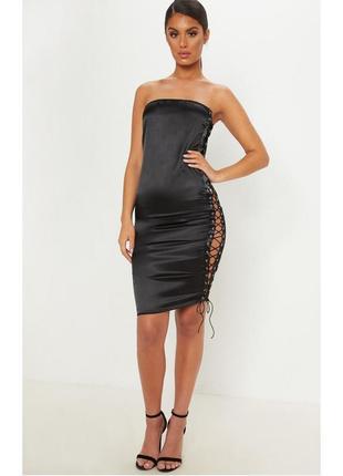 Черное платье миди с шнуровкой prettylittlething ru-6