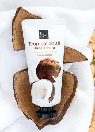 Корейский крем для рук farm stay tropical fruit hand cream coconut с кокосом, 50 мл