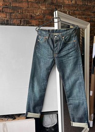 Levi’s 501 men’s blue denim jeans button pockets logo джинси