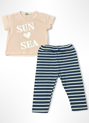 Комплект "sun and sea" (майка+шорти) для дівчинки няня 68 см персиково-синій (0595)