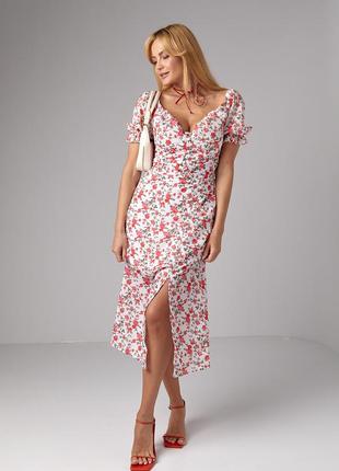 Літня сукня міді з коротким рукавом та відкритими плечима артикул: 3297