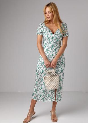 Літня сукня міді з коротким рукавом та відкритими плечима артикул: 3297