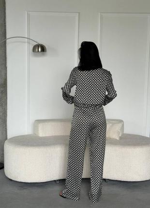Костюм у піжамному стилі шовк-шифон, жіночий костюм штани та сорочка на літо2 фото