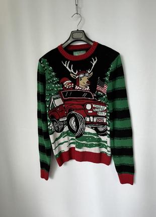 Новогодний свитер с машиной на автомобильную тему олень санта в машине ugly christmas sweater