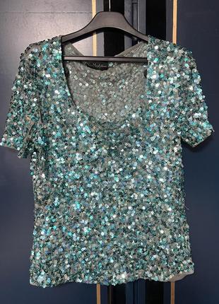 Блюза топ від vera mont в паєтки колір вечірній топ, тіфані вінтаж vintage