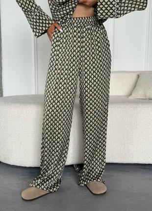 Костюм у піжамному стилі шовк-шифон, жіночий костюм штани та сорочка на літо4 фото