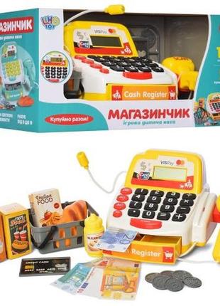 Kmm4392 i ua іграшка касовий апарат мікрофон, калькулятор, сканер, продукти, звук, світло, на батарейках, у