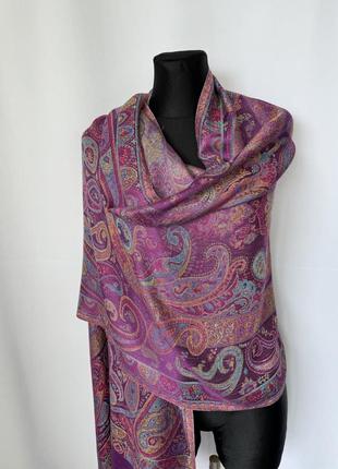 Шарф палантин віскоза фіолетовий візерунок пейслі літній весняний
