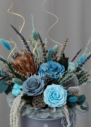 Букет в коробке «шлейф снежной королевы»