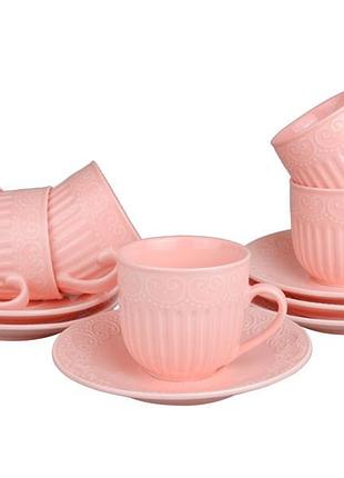 Чайный сервиз lefard ажур 722-123 12 предметов розовый
