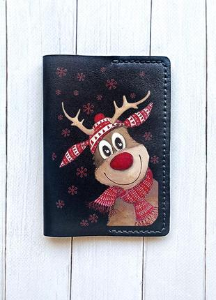 Кожаная обложка на паспорт книжку :: чёрная (принт 149)