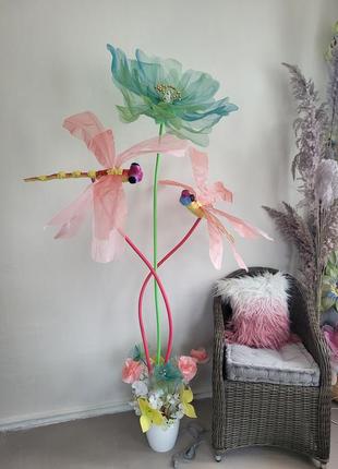 Фотозона цветы из органзы маки из ткани светильник ручной работы