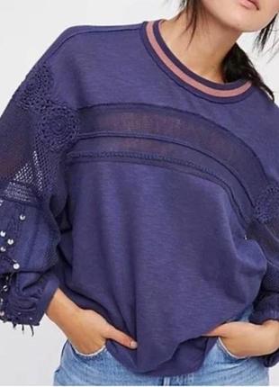 Free people топ бохо етно з об'ємними в'язаними рукавами бавовна бахрома