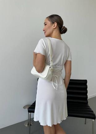 Легка міні сукня в рубчик з зав‘язками на спині, платье мини рубчик с завязками на спине5 фото