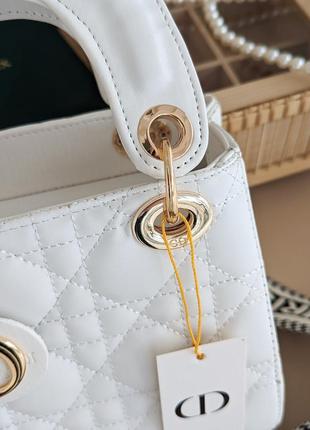 Женская сумка леди диор мини белый с широким ремнем люкс качество2 фото