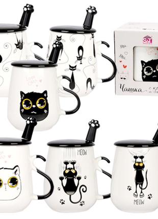 Чашка с крышкой snt кошки 20628 440 мл