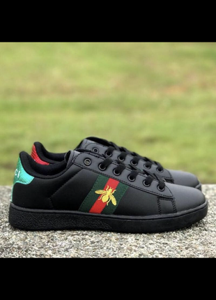 Кеди с пчелой кеды с вышивкой питон gucci ace черные кожаные кроссовки
