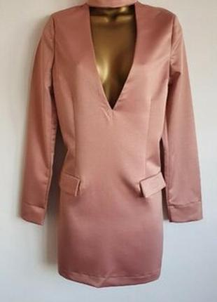 Сатинове плаття прямого крою з чокером v-вирізом туніка довгий рукав7 фото