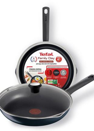 Сковорода з кришкою tefal family day 24 см антипригарне покриття / бакелітова ручка (b5660453ua)