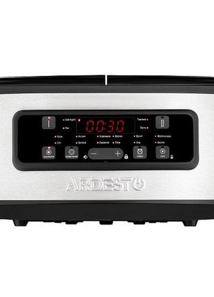 Мультиварка ardesto на 2 чаши с механическим управлением 900вт 1.5л серебристо-черная (dmc-sa1212sb)