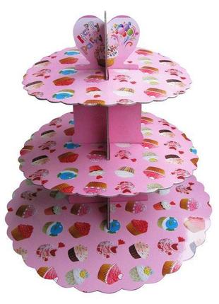 Стенд трехьярусный картонный для капкейков empire em-0314