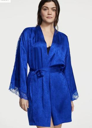 Атласний сатиновий жаккард халат кімоно з мереживом орігінал victoria’s secret vs