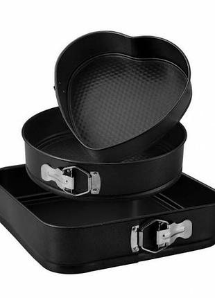 Набор форм для выпечки,круг сердце квадрат, изготовленных из углеродистой стали с антипригарным покрытием