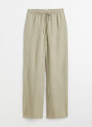 Фисташковые женские льняные штаны h&m