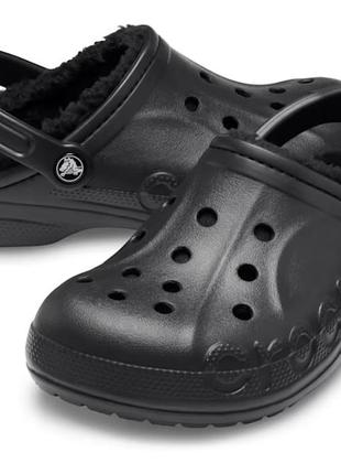 Клоги, черные сабо на меху crocs baya lined clog, m6/w8, 38-39, стелька 25 см.