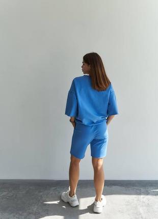Женский костюм шорты с футболкой свободные голубого цвета 42/467 фото