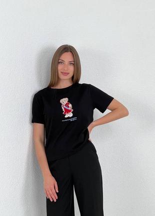 Футболка женская черная люкс качества с оригинальной вышивкой