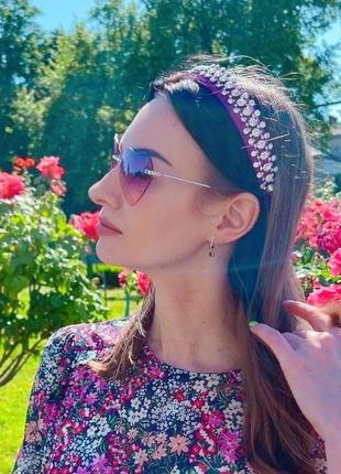 Обруч ободок ручная работа украшение на волосы голову hand made обідок камни стразы