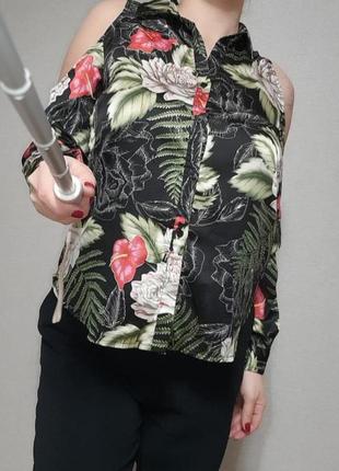 Сатиновая рубашка в цветочный принт boohoo 12-14/l-xl