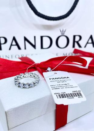 Серебряное кольцо кольца пандора pandora 193103c01 ряд сердец сердце сердечко с камнями серебро проба s925 ale новое с биркой и пломбой