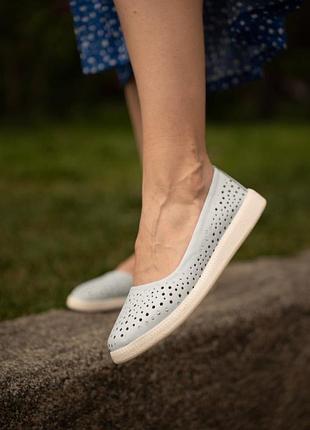 Балетки матова шкіра перфорація блакитні