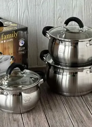 Набір каструль із неіржавкої сталі german family каструлі з неіржавкої сталі 3 шт. з товстим дном