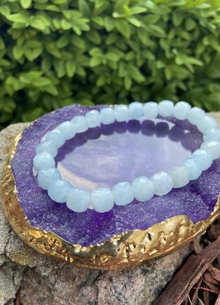 Кубік 6 мм камінь аквамарин , браслет з натурального каміння аквамарину