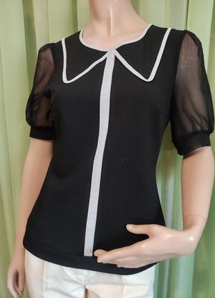 Блуза черная с серой отделкой, стрейч, "ferer city"