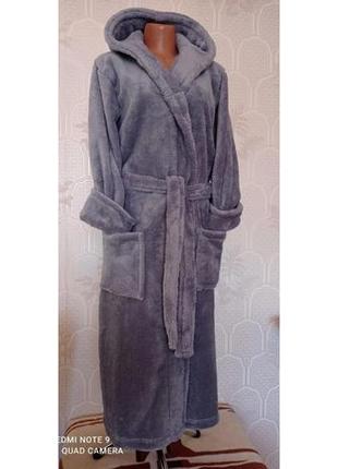 Женский теплый длинный халат, большого размера, с капюшоном , р-р 52,54,56,58,60,62 св серый3 фото