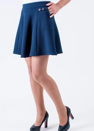 Подростковая школьная юбка "фиона", ткань трикотаж кукуруза, размеры 40,42,44,46 синяя2 фото