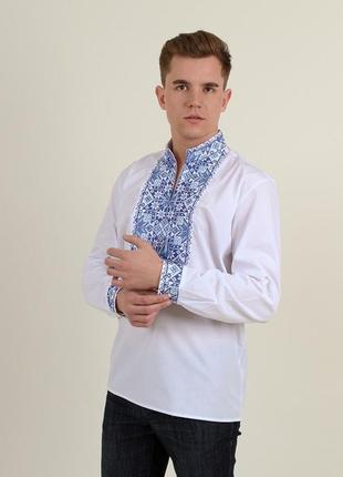 Мужская рубашка-вышиванка "життеслав " , длинный рукав, ткань сорочечная, р. s,м.2xl белая