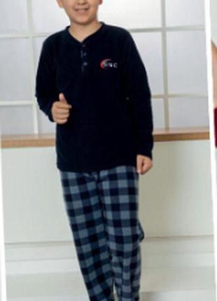 Детская теплая пижама, флисовая, на мальчика ,  пр-во турция, р. 5-6 лет, рост 110-116 см синяя1 фото