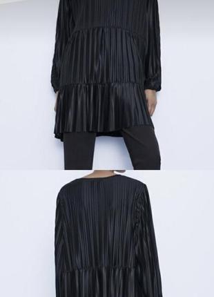 Платье zara плиссированное черное оверсайз бебидолл babydoll