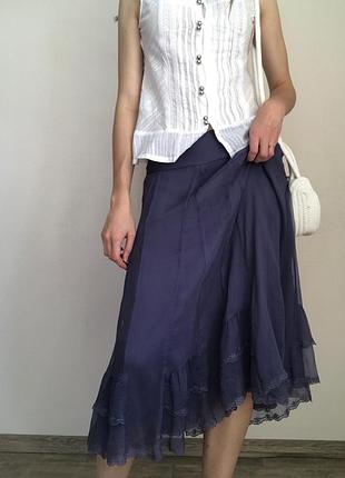 100% шелк. юбка миди на лето monsoon романтическая женственная одежда с кружевом