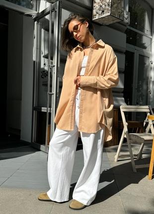 Льняная базовая рубашка оверсайз рубашка лен