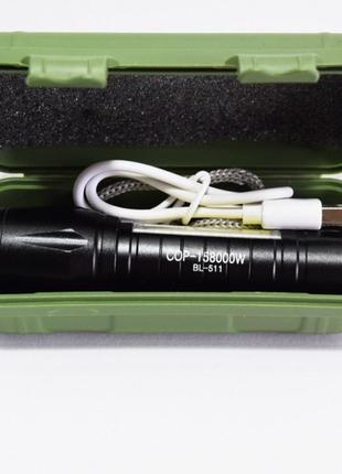 Мощный фонарь карманный аккумуляторный портативный police bl-511 на аккумуляторе с cob zoom usb в кейсе6 фото